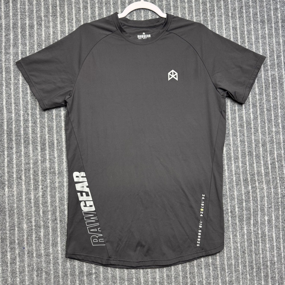 Rawgear Mens Training T-Shirt Size L Black Graphic Athletic Gym Performance Tee